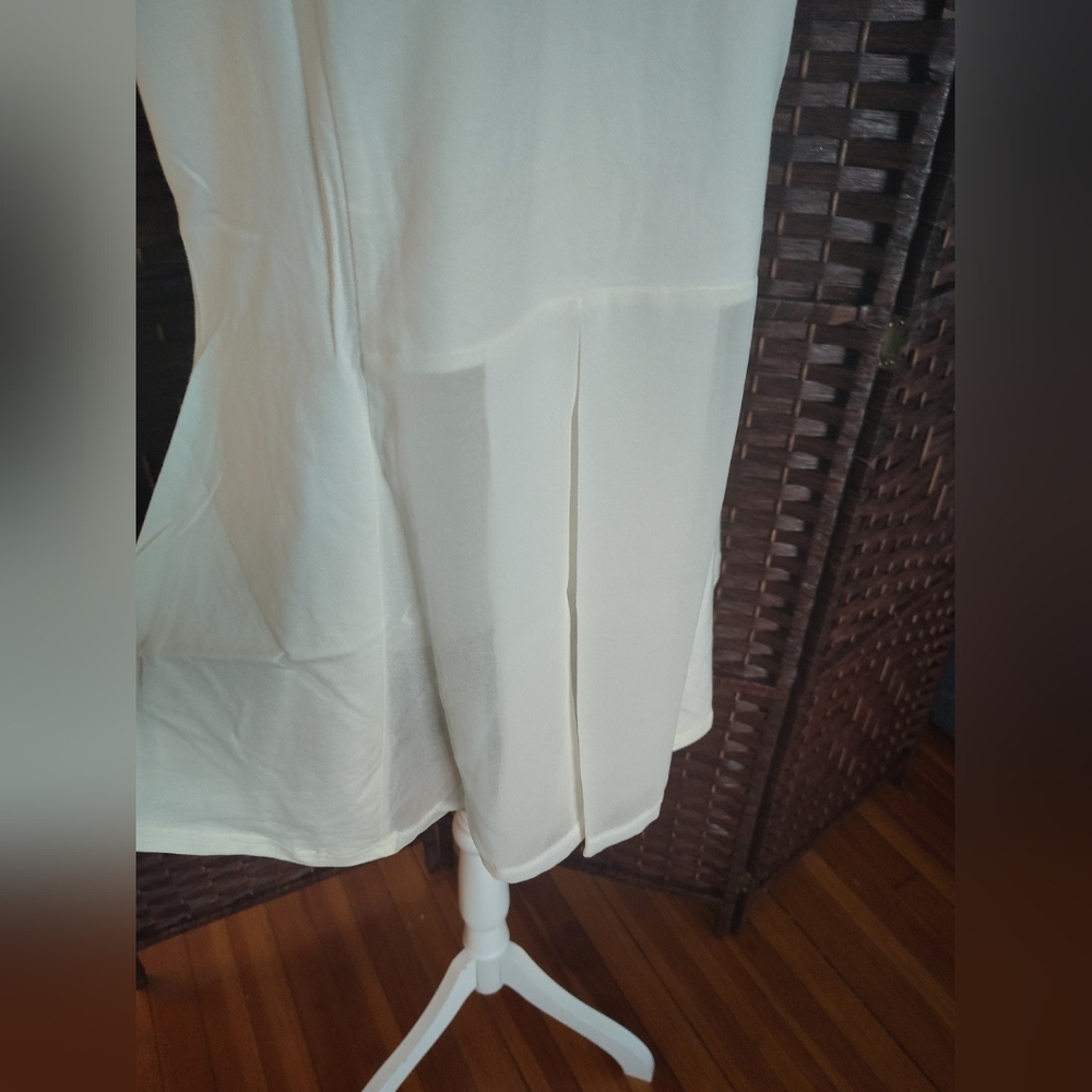 Kathleen Kirkwood‎ Swing Cami Sheer Georgette Back Peplum Pleated Tank Top Ivory - Picture 9 of 11